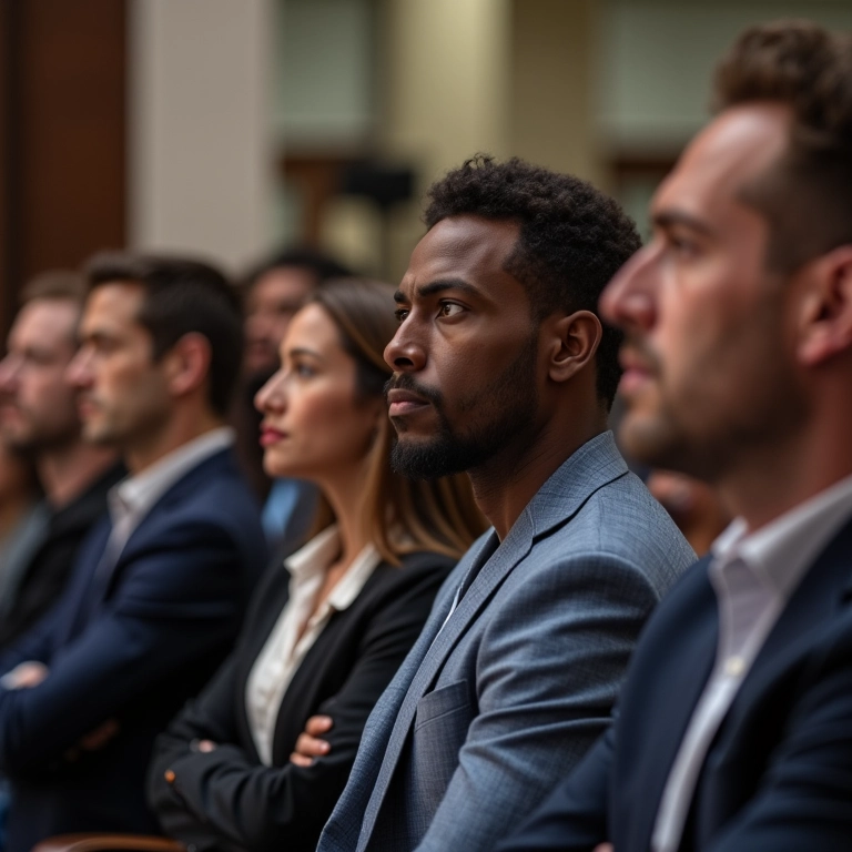 Empreendedores ouvindo palestra, simbolizando o aprendizado com outros.