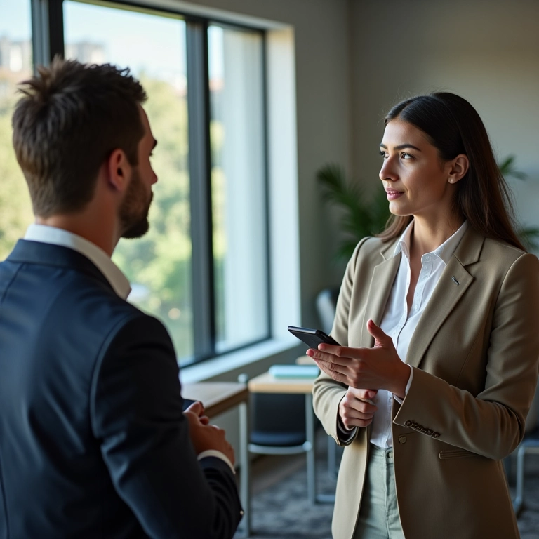 Empresária conversando com contador sobre a necessidade de um profissional para transformar MEI em ME.