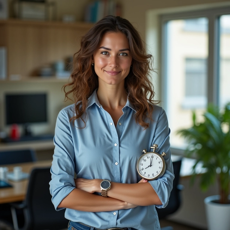 Empresária cronometra o tempo, precificando serviço por hora.