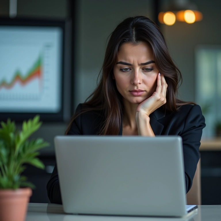 Empresária preocupada com faturamento acima do limite MEI no laptop.