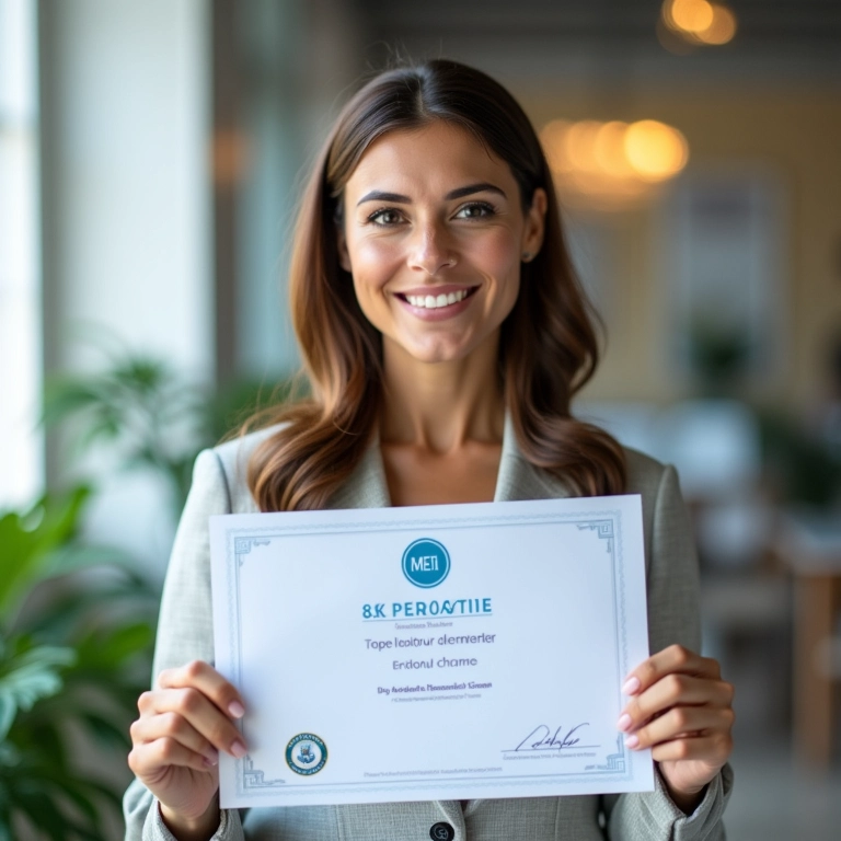 Empresária sorrindo com certificado MEI para aluguel de brinquedos.