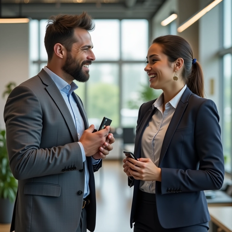 Empresário em conversa inicial com contador em escritório moderno.
