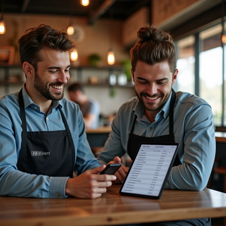 Empresário negociando com fornecedor com dados do estoque.