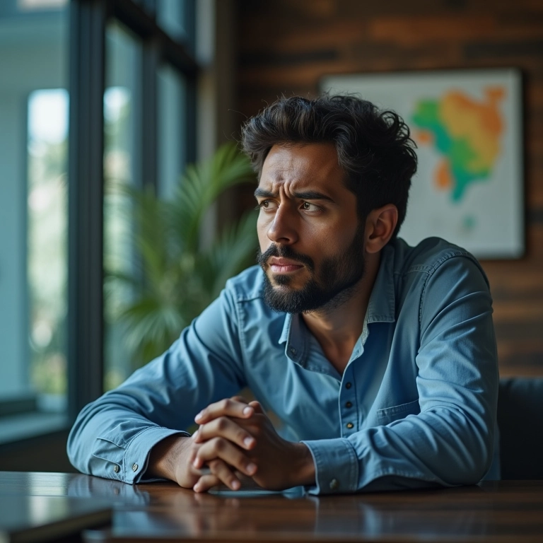 Empresário preocupado com capital de giro negativo.