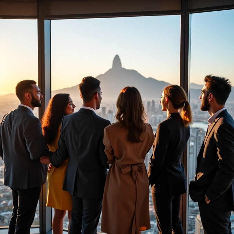 Empresários brasileiros celebrando o sucesso de uma joint venture.