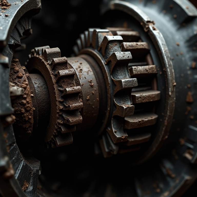 Engrenagens de câmbio manual danificadas por falta de troca de óleo.