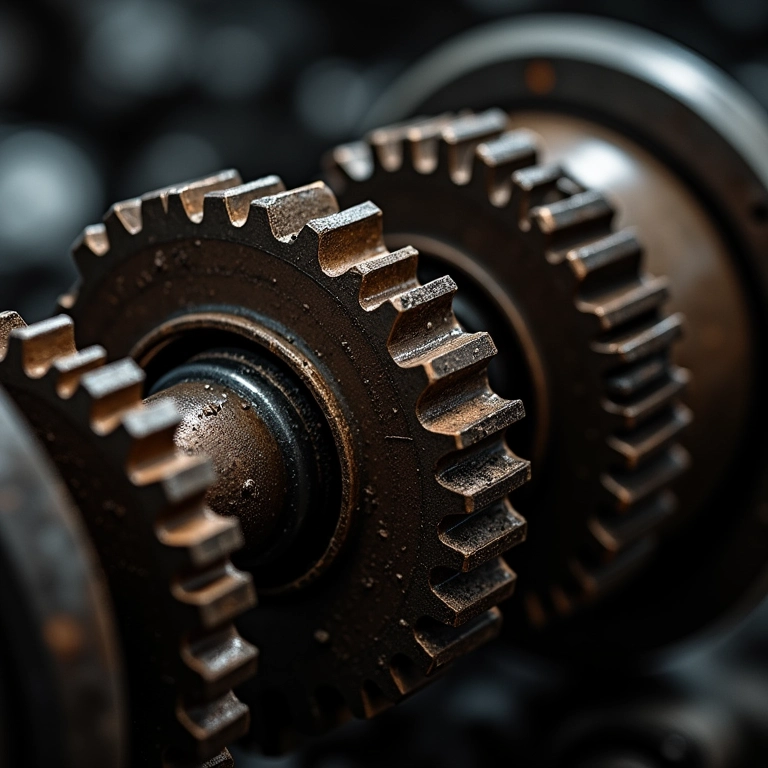 Engrenagens de câmbio manual sujas devido ao óleo velho.