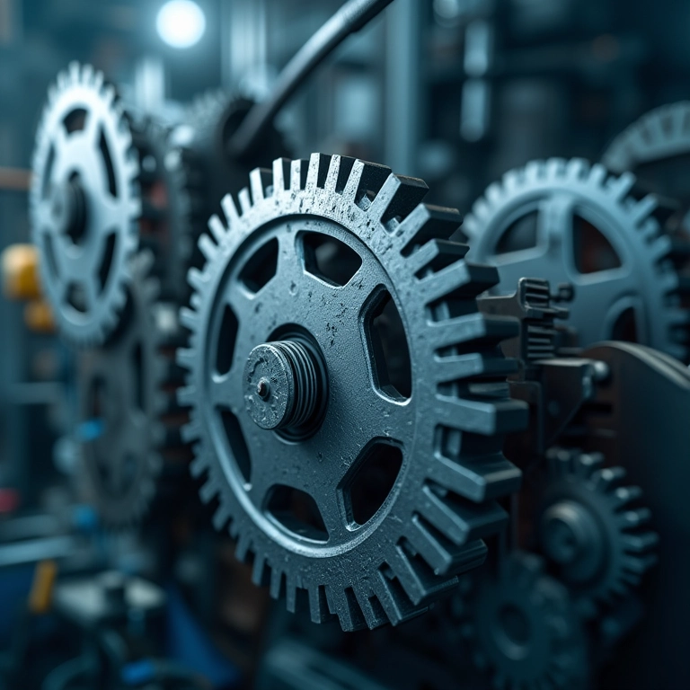 Engrenagens interconectadas simbolizando sinergia e redução de custos.