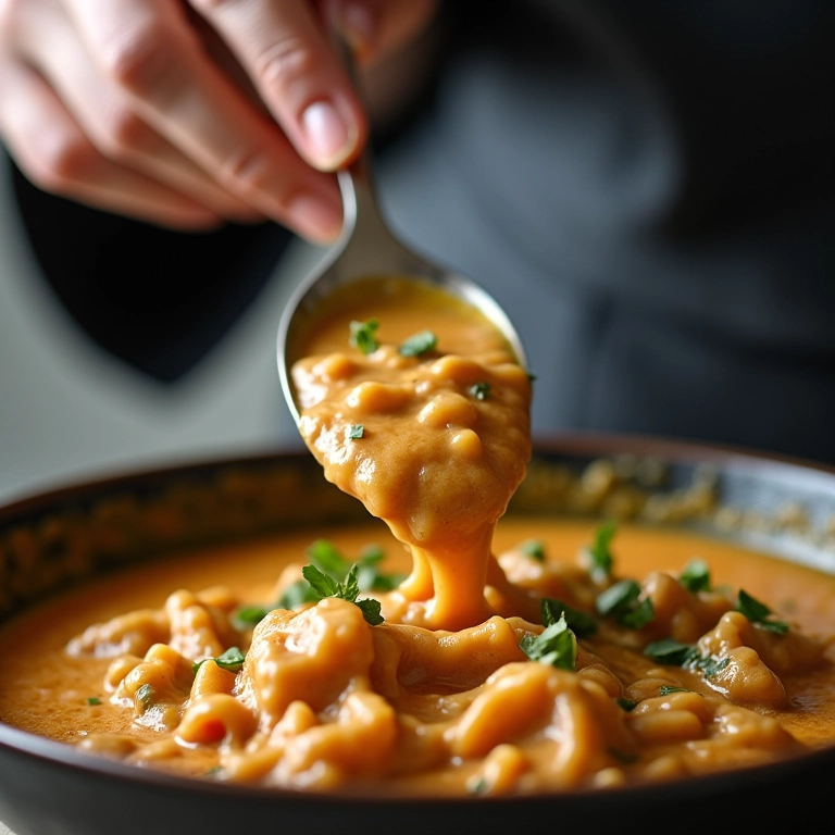 Engrossando o molho do strogonoff com amido de milho.