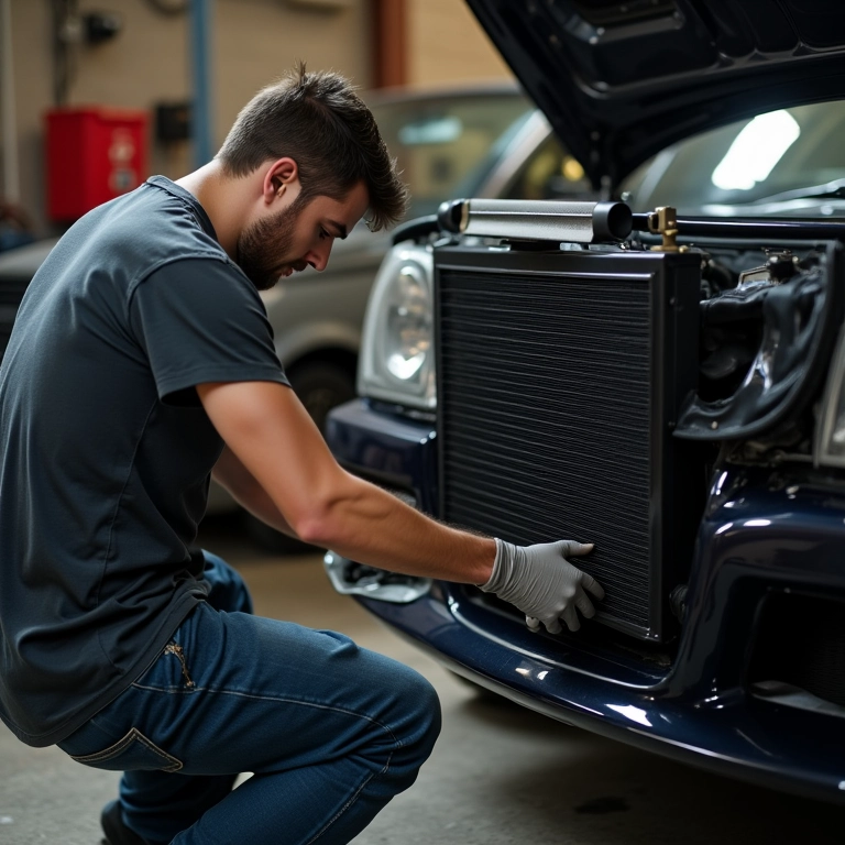 Entusiasta instalando intercooler em casa.
