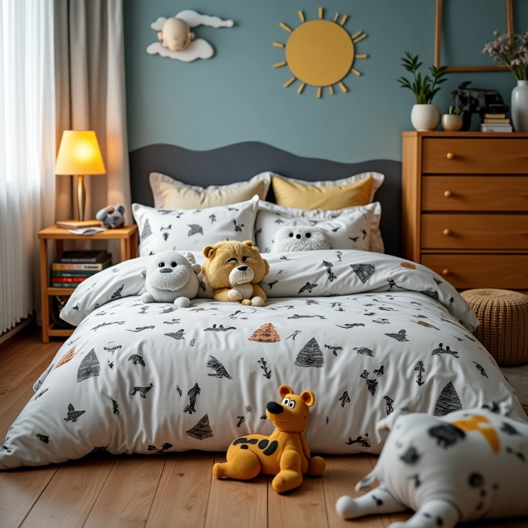 Enxoval da Grão de Gente em quarto infantil com tema de aventura.