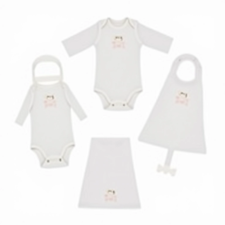 Enxoval de bebê bordado com desenhos delicados.