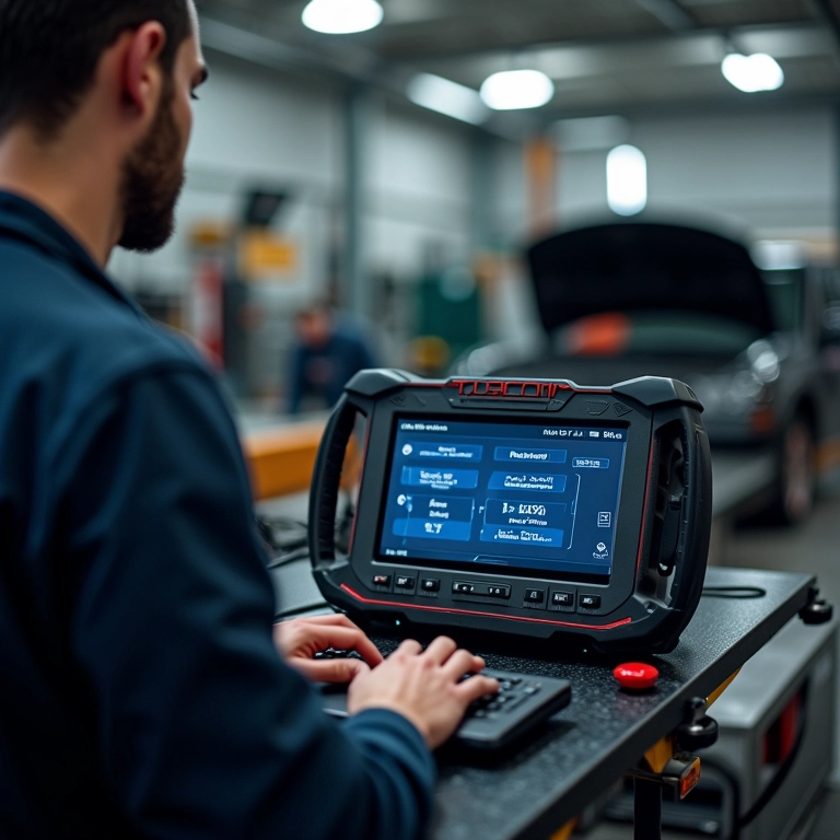 Equipamentos de diagnóstico modernos em uma oficina mecânica.