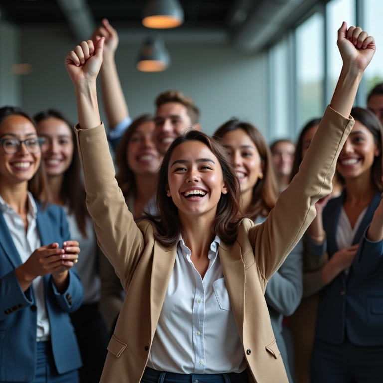 Equipe celebrando a conquista de um novo membro, reduzindo rotatividade.