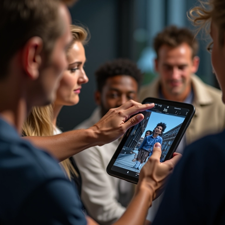 Equipe de marketing verificando a autenticidade de contas.