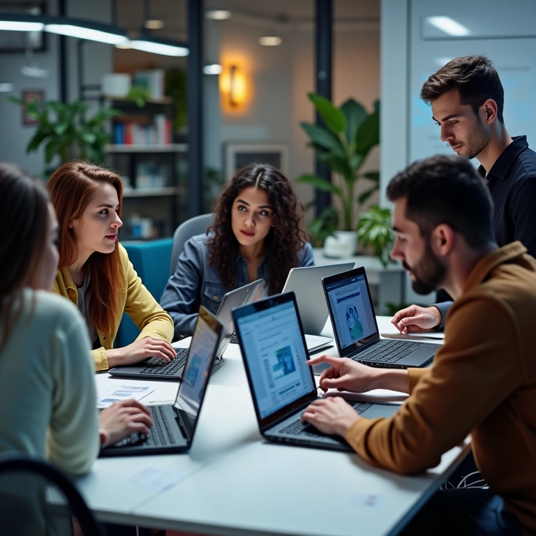Equipe de pesquisa de mercado brasileira analisando dados.