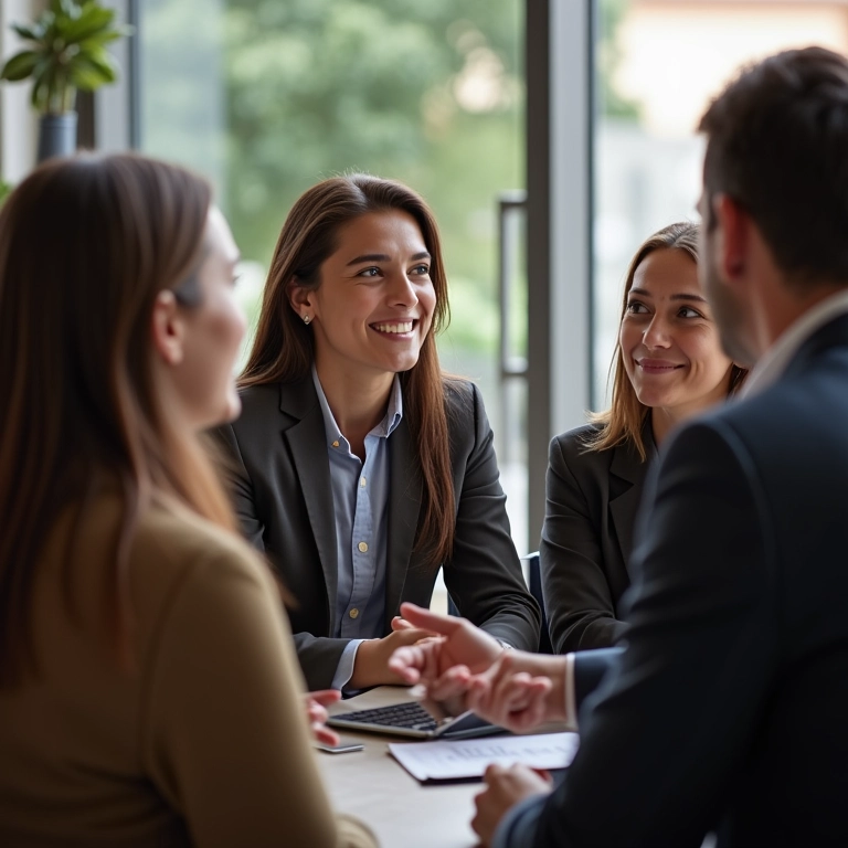 Equipe discutindo alinhamento de valores com influenciadores.