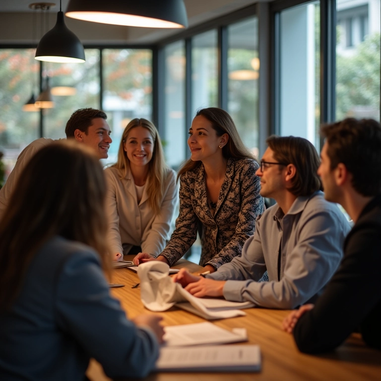 Equipe diversa celebrando a conclusão de um plano de negócios.