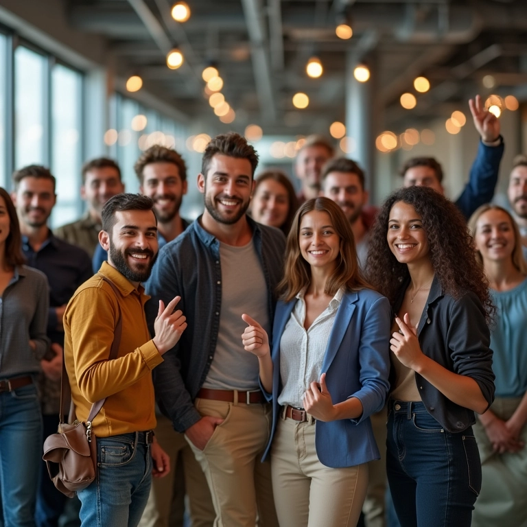 Equipe diversa celebrando projeto bem-sucedido, ambiente inclusivo.