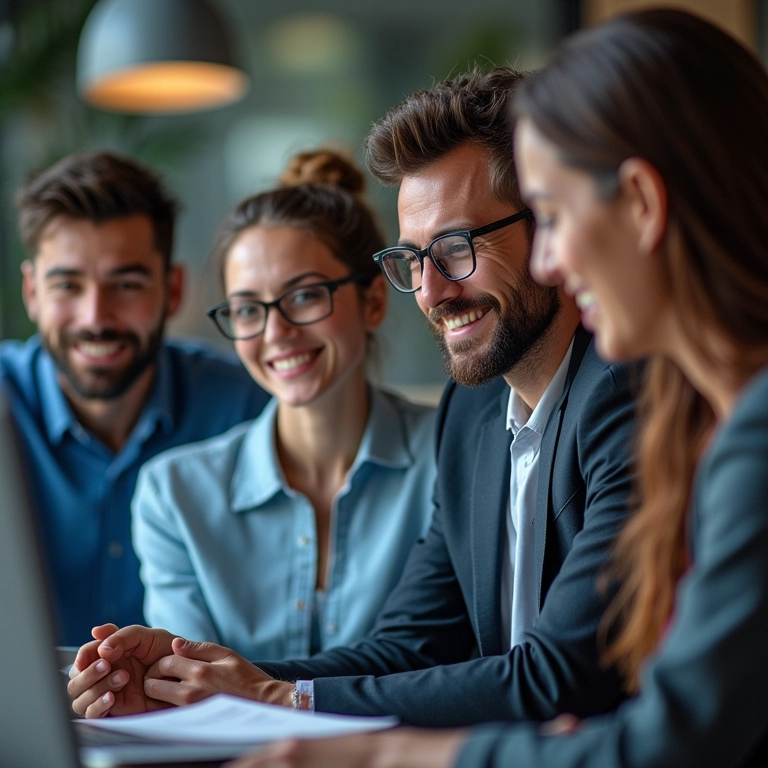 Equipe diversa se comunicando sobre o progresso do projeto.