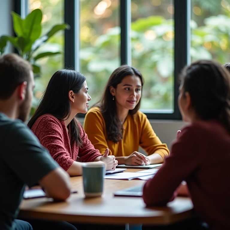 Equipe diversificada comunicando-se em reunião Scrum.