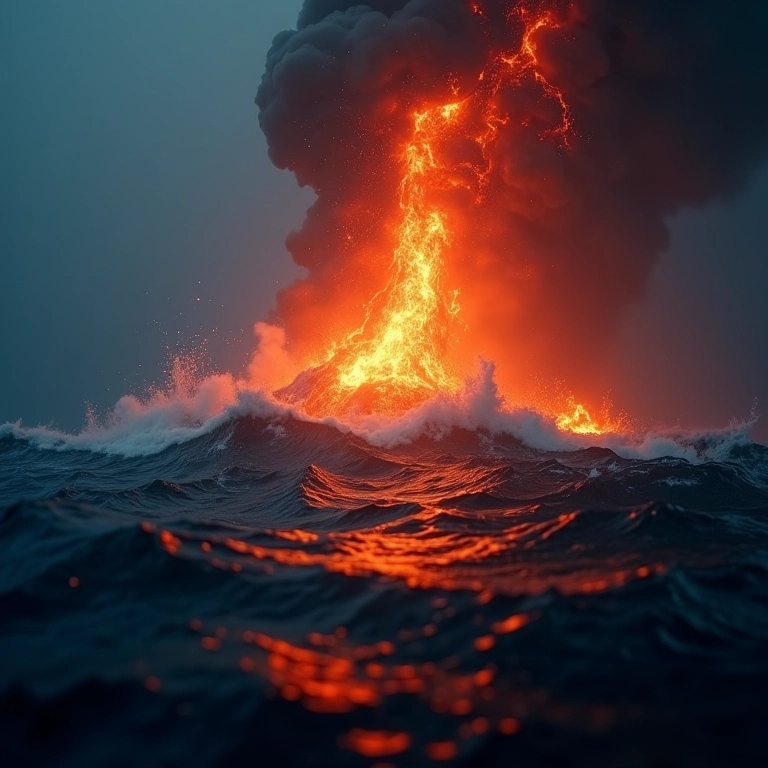 Erupção vulcânica submarina gerando um tsunami.