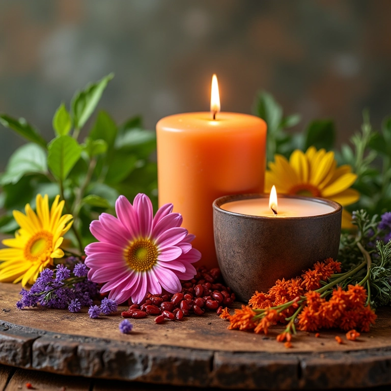 Ervas e flores para velas artesanais com aroma relaxante.