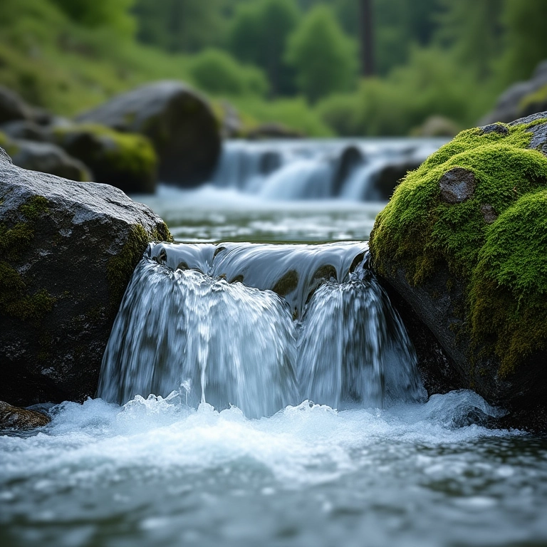 Escoamento superficial da água correndo pelas superfícies rochosas.
