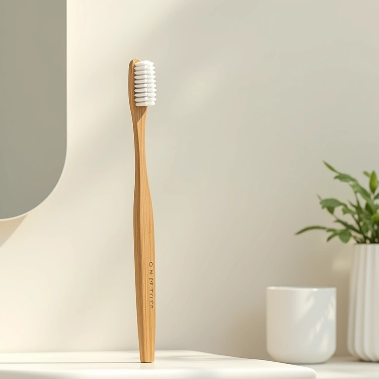 Escova de dentes de bambu da Positiv.a em banheiro minimalista.