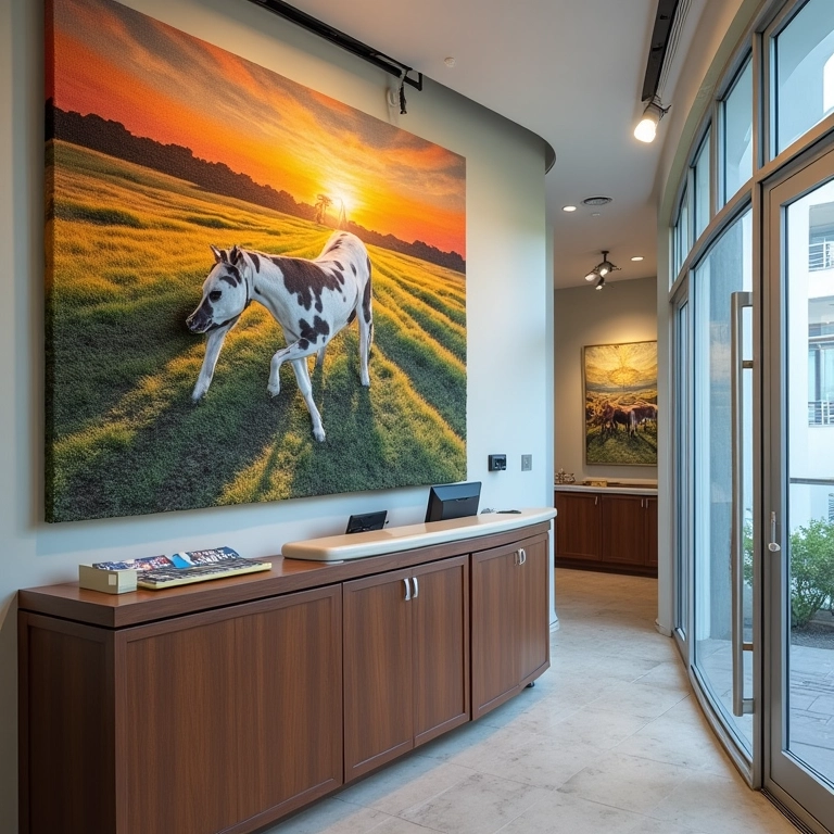 Escritório de imobiliária personalizado com a identidade da marca.