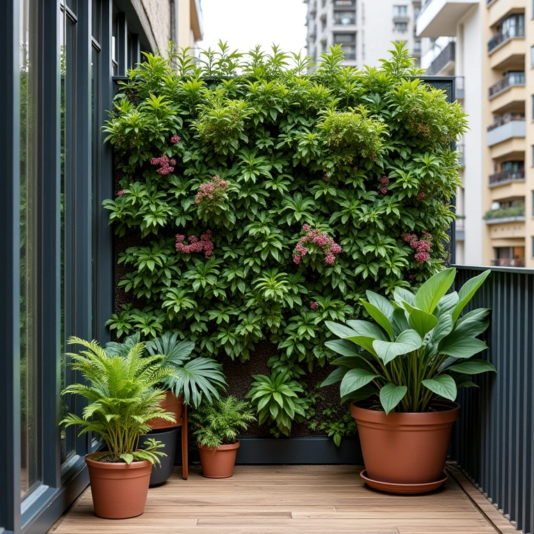 Espaço externo pequeno transformado com jardim vertical.