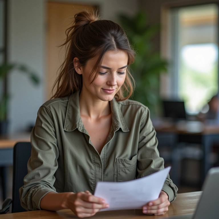 Especialista analisando contrato social em ambiente de escritório.
