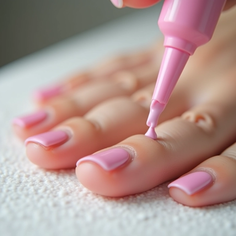 Especialista aplicando esmalte baby color em unhas.