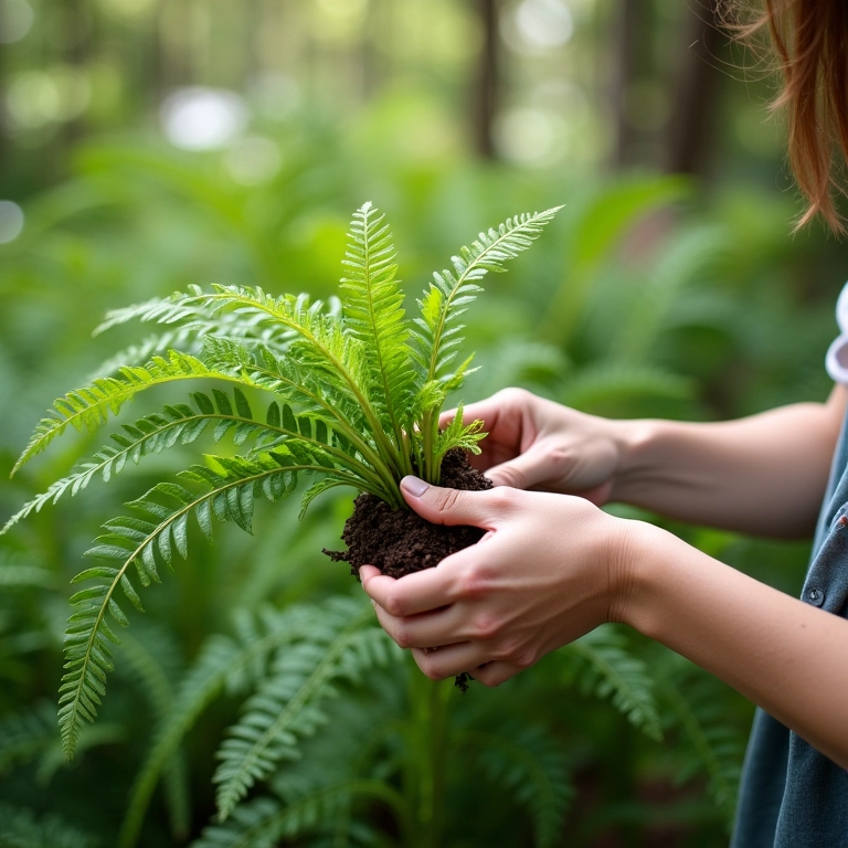 Especialista aplicando fertilizante natural na samambaia.