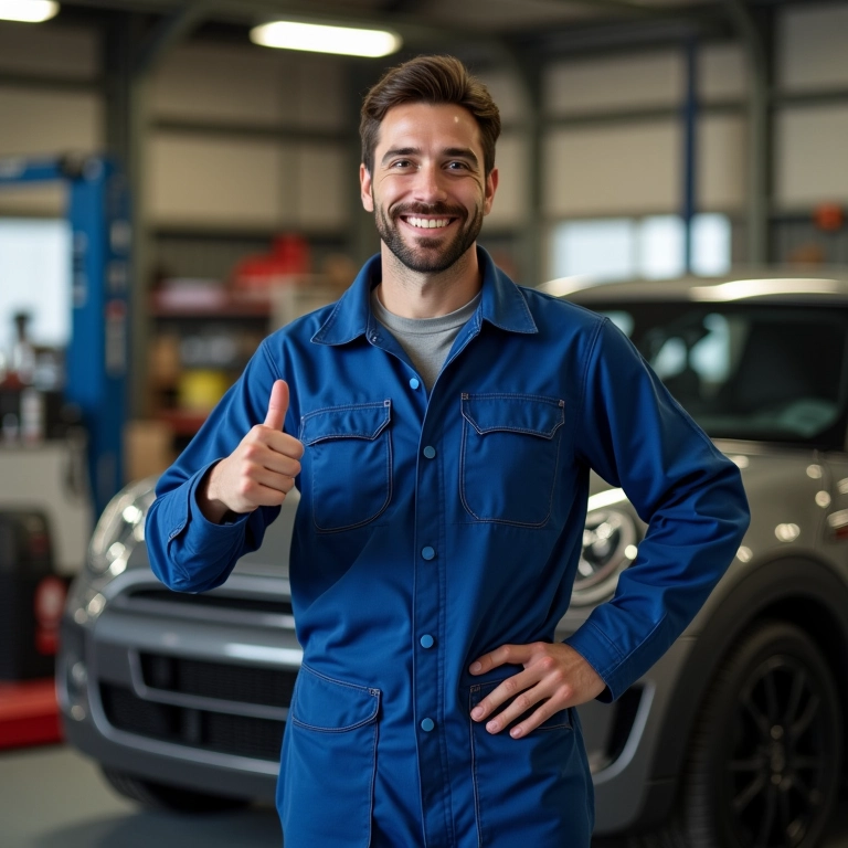 Especialista automotivo sorrindo e recomendando o uso de flat shift.