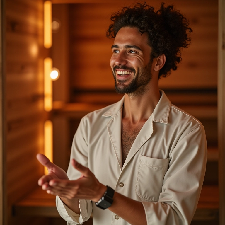 Especialista dando dicas sobre os benefícios da sauna.