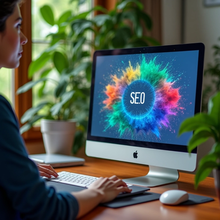 Especialista em SEO otimizando um website em um computador.