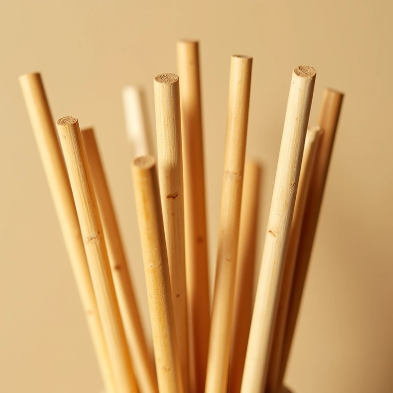 Espetinhos de bambu com detalhe da madeira natural.