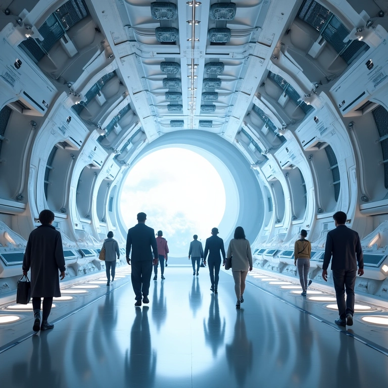 Estação espacial com gravidade artificial, permitindo que pessoas caminhem normalmente.