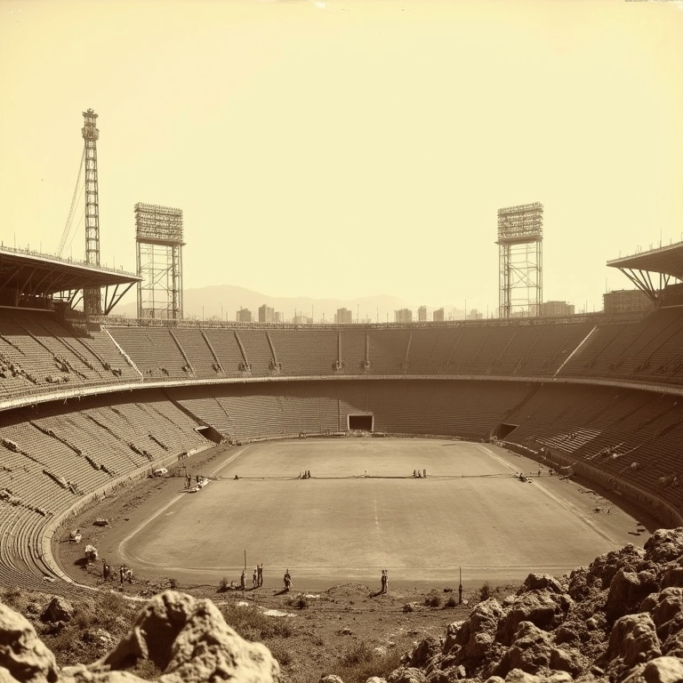 Estádio Centenário em construção para a primeira Copa do Mundo.