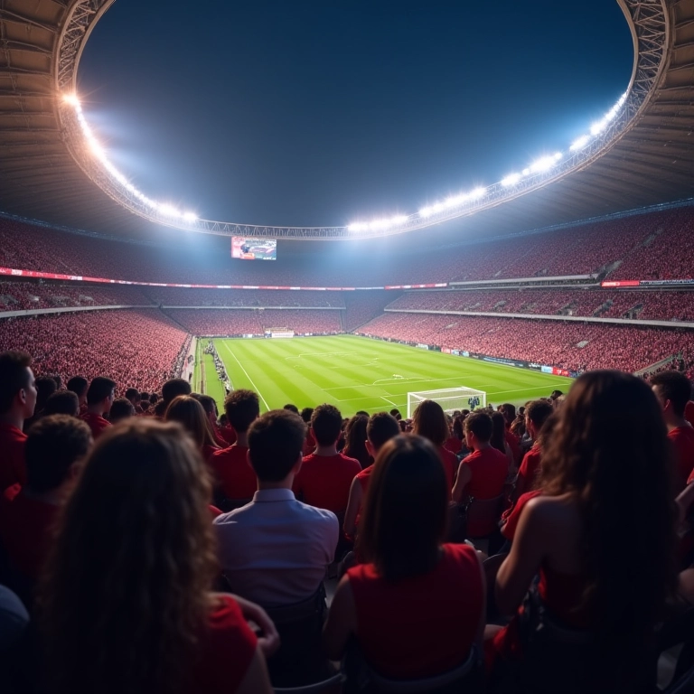 Estádio lotado transmitindo vídeos ao vivo sem atraso com 5G.