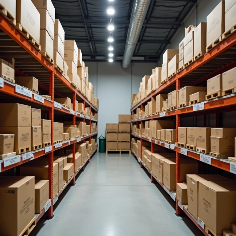 Estoque organizado fisicamente com sistema FIFO.