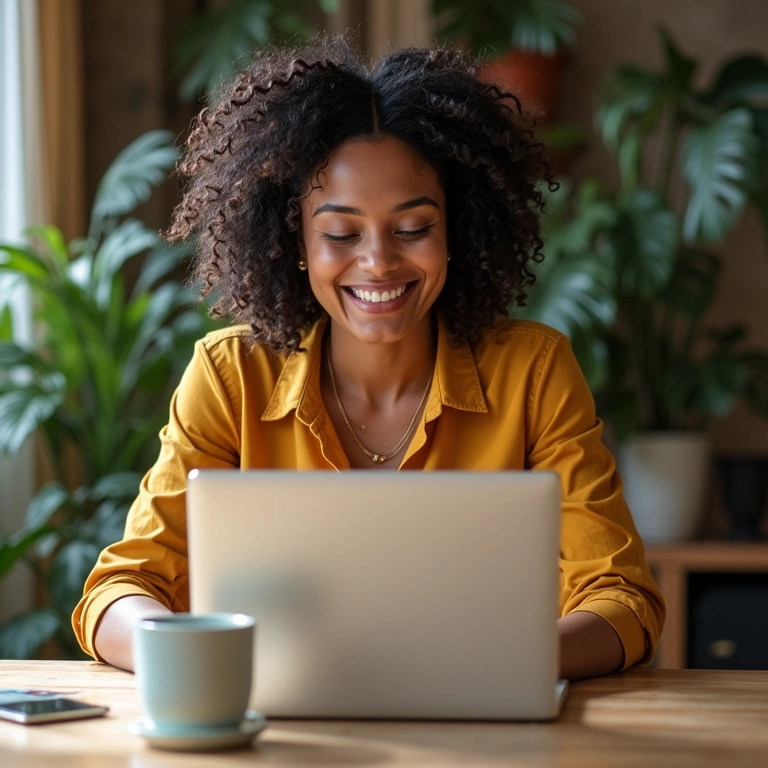 Estratégia de marketing de afiliados: empreendedor promovendo produtos em blog com visuais brasileiros vibrantes.