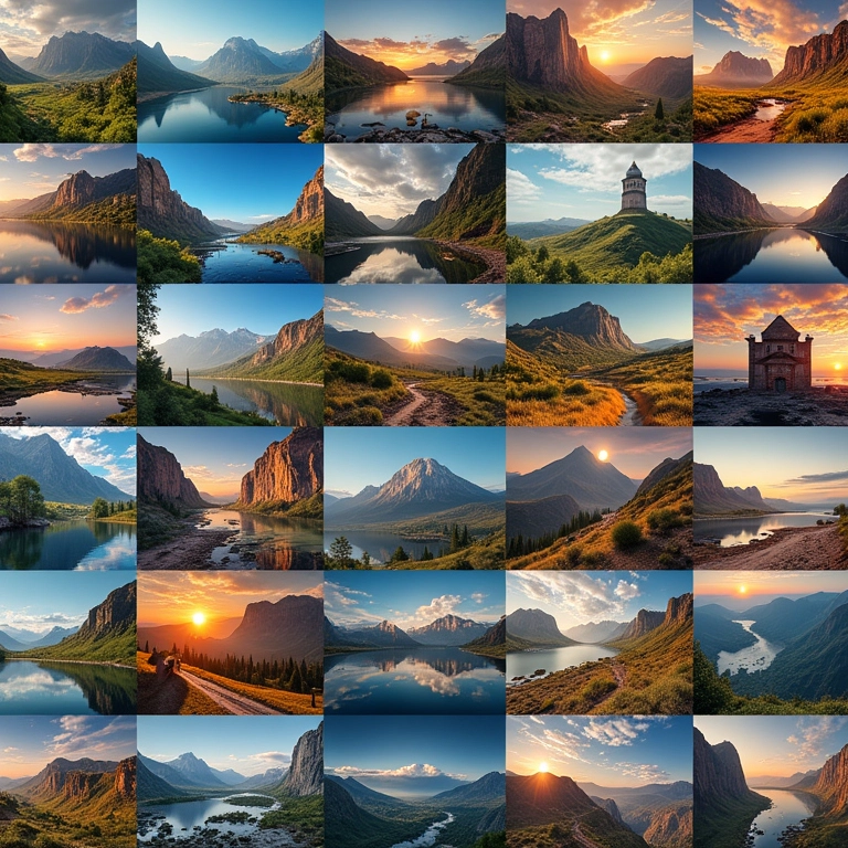 Exemplos de imagens geradas por IA a partir de diferentes prompts, demonstrando as possibilidades criativas.