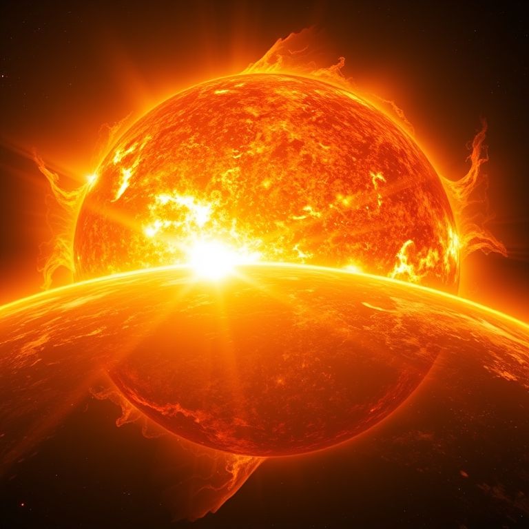 Explosões solares (tempestades solares) emanando do sol.