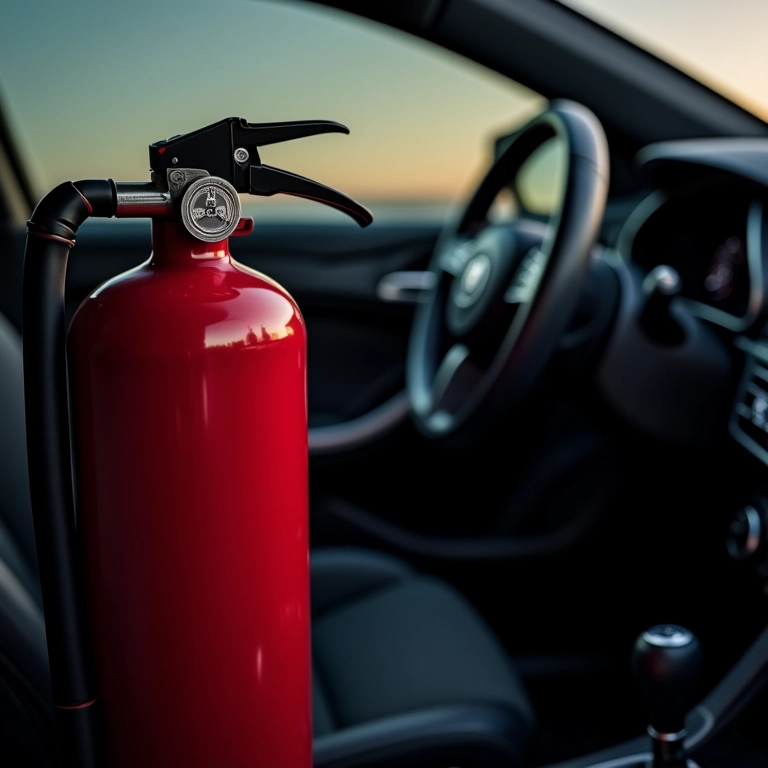 Extintor Resil dentro de um carro, enfatizando suas características.