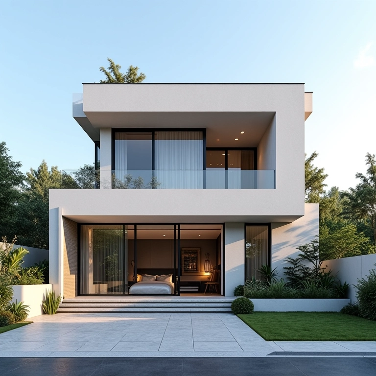 Fachada de casa desconstrutivista de luxo.