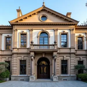 Fachada de museu restaurada combinando arquitetura histórica e design moderno.