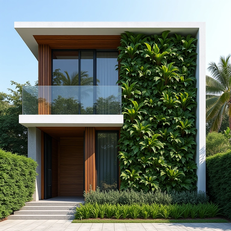 Fachada elegante com jardim vertical que impressiona pelo estilo e beleza.