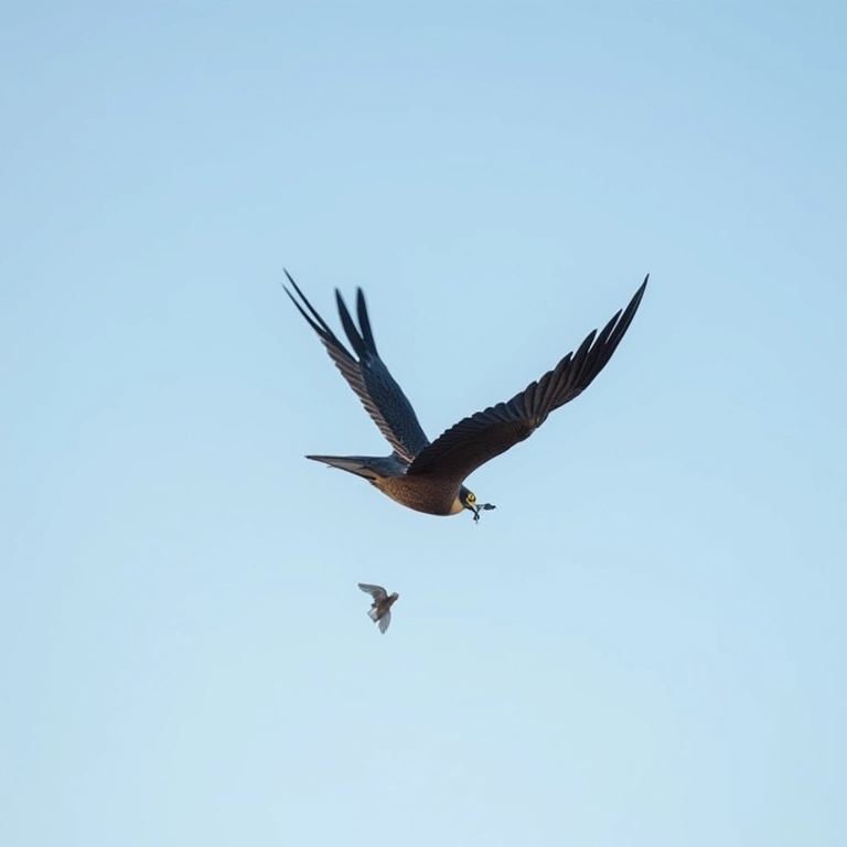 Falcão-peregrino caçando, demonstrando técnica de mergulho.
